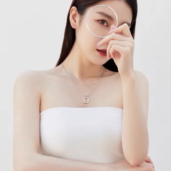 ⚡️2-Piece Stacked Square Pendant Necklace - Silver - Picture 8 of 10